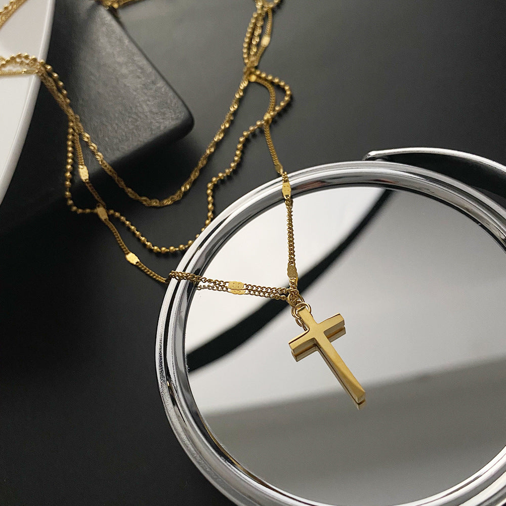 Wholesale Titanium Steel Non-fading Three-layer Cross Niche Cold Style High-grade Clavicle Chain